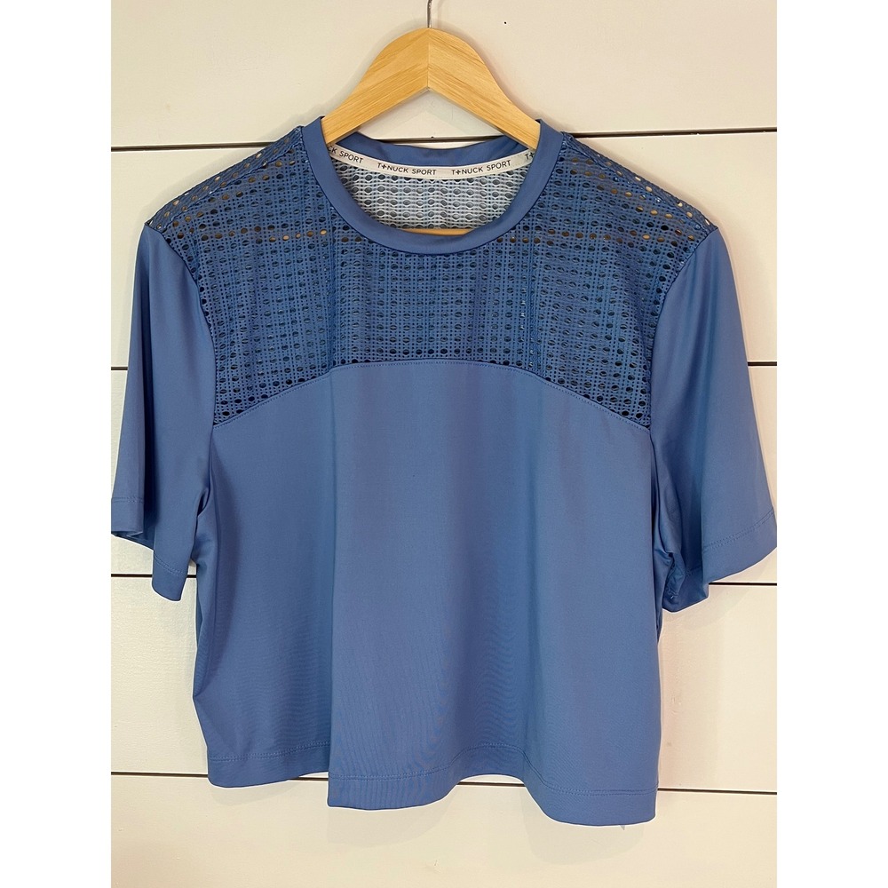 Tuckernuck Sport Womens Blue Mesh Yoke Short Sleeve Activewear Top Size M